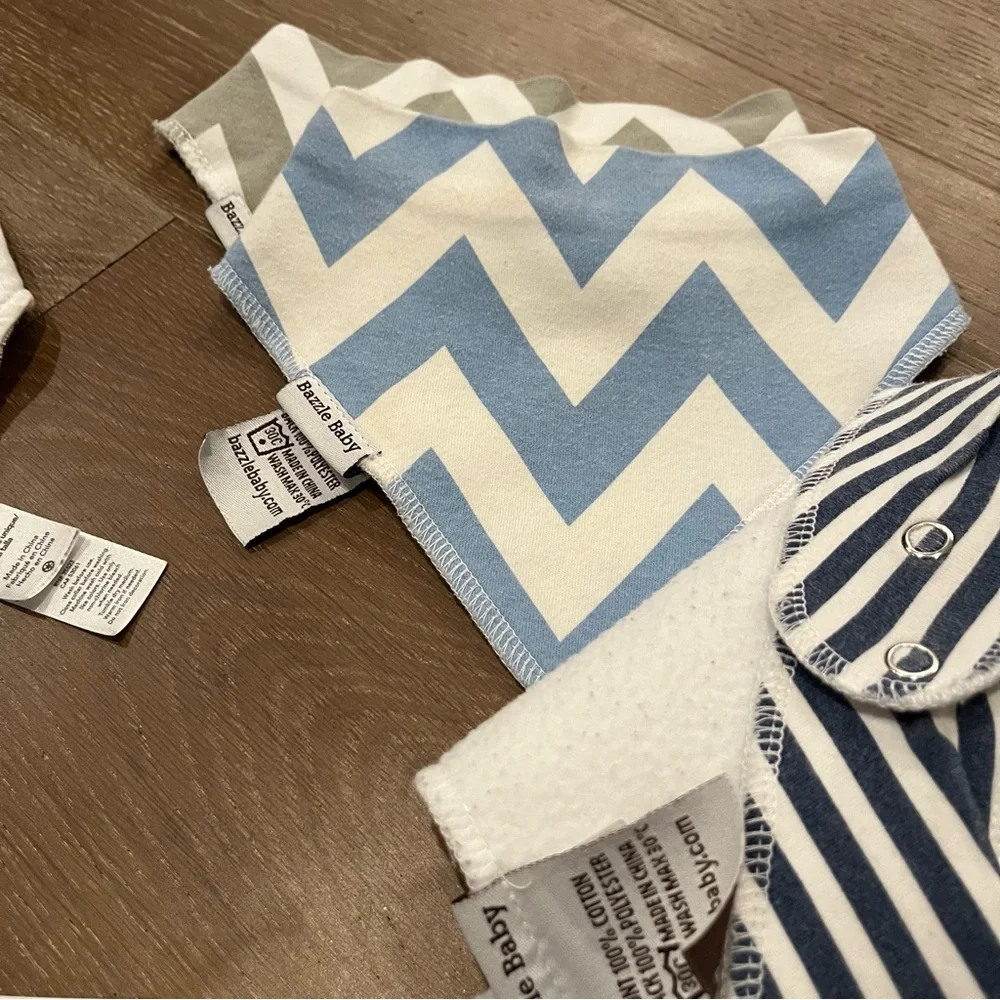 Baby Bandana Bib Set of 7 Gray Blue White
